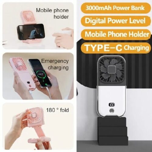 Mini Portable Outdoor Hand Fan Hanging Neck Fan USB Charging 3000mAh Battery Powered 180° Folding Wireless Table Air Cooling Fan