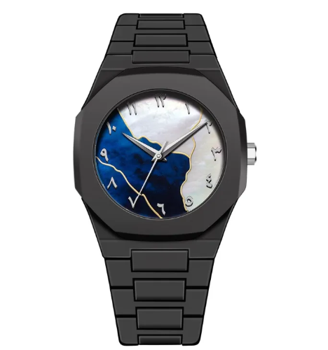 Arabic Numeral Wristwatch, Black Matte Stainless Steel Band, Aura watch, Analog Watch,