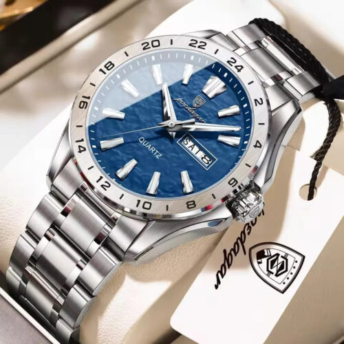 Men’s Luxury Quartz Watch Stainless Steel Strap with Date Display