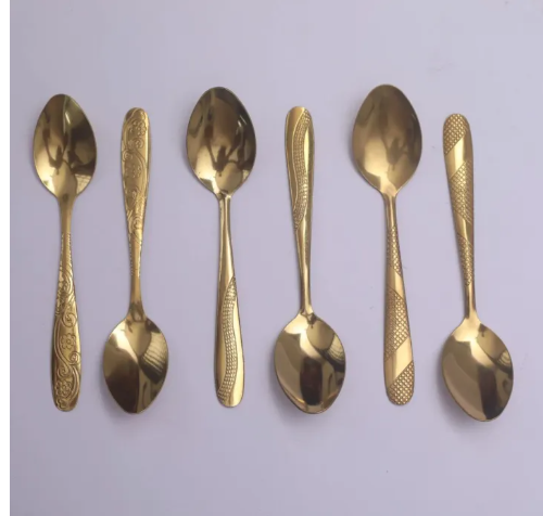 Luxury Gold Color 6 Piece Tablespoon Stainless Steel Spoon Set - Elegant And Durable Cutlery Set Multi Design - Image 3