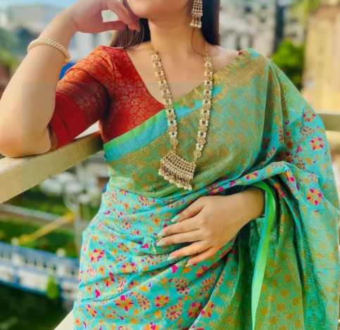 Screen Print Half Silk Saree For Woman - Sari