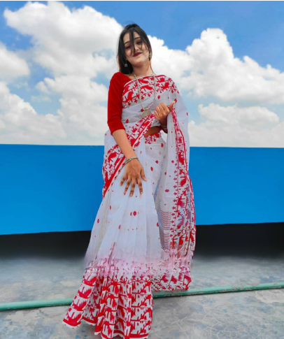 Screen Print Half Silk Saree For Woman - Sari - Saree - শাড়ি