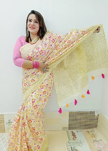 New Special Screen Print Half Silk Saree For Woman