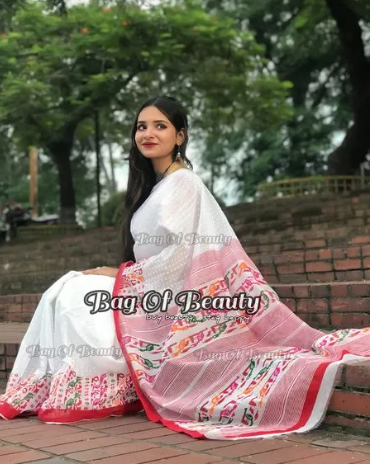 Exclusive Halfsilk Screen Print Saree For Women-sari