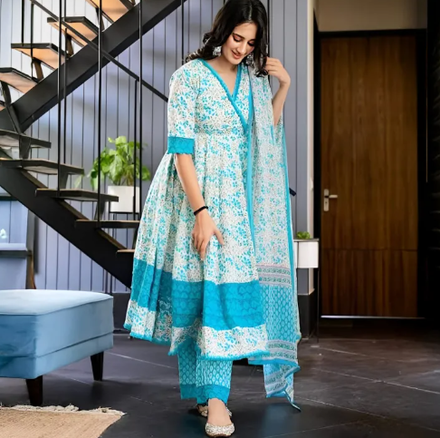 Premium Soft Linen Three-Piece Dresses For Women: Stylish Printed Kameez And Salwar Set – Easy-Care & Perfect Fit (Sizes 36-42)