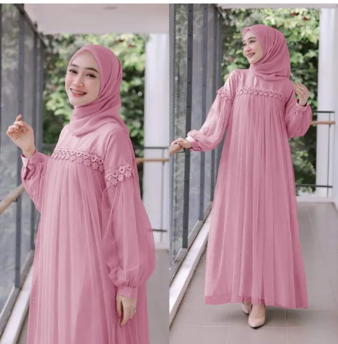 Pink Color Hijab Gown Borka Malai Georgette and soft net Fabric For Women