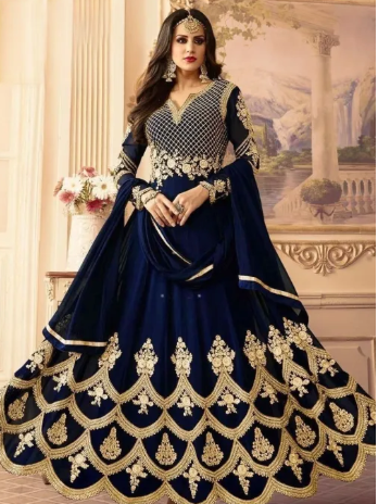 Semi Stitched Georgette Embroidery Long Floor Touch Anarkali Party Dress