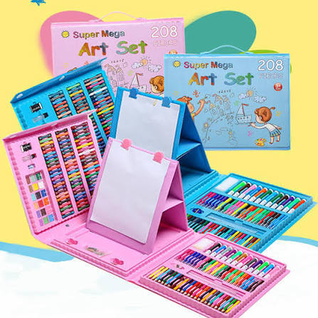 Super Mega 208-Piece Kids Art Set with Paints, Crayons, Markers - High-Quality Art Supplies for Drawing and Painting